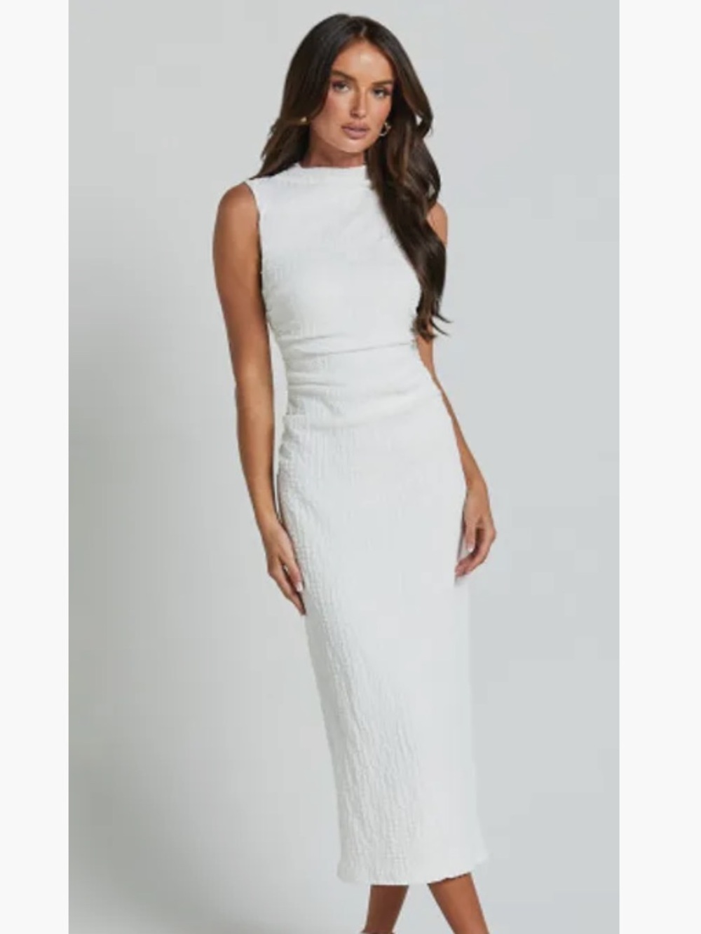 Showpo. Aleks High Neck Off-White Midi Bodycon Dress
